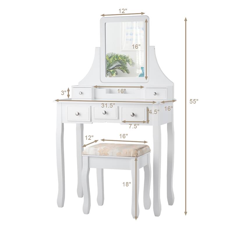 Gymax Vanity Set W/5 Drawers &Removable Box Makeup Dressing Table and