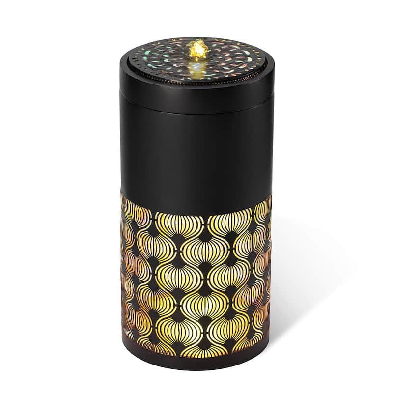 Glitzhome 24"H/35"H Metal Modern Cutout Pattern Outdoor Floor Fountains with Laser Lighting
