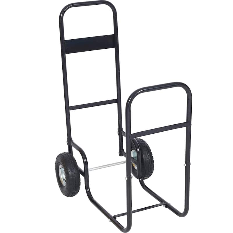 Outdoor Firewood Cart, Log Rolling Cart w/Pneumatic Wheels