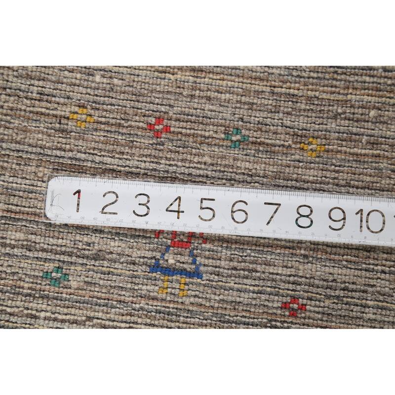 Striped Gabbeh Indian Area Rug Hand-Knotted Oriental Beige Wool Carpet - 4'11"x 7'11"