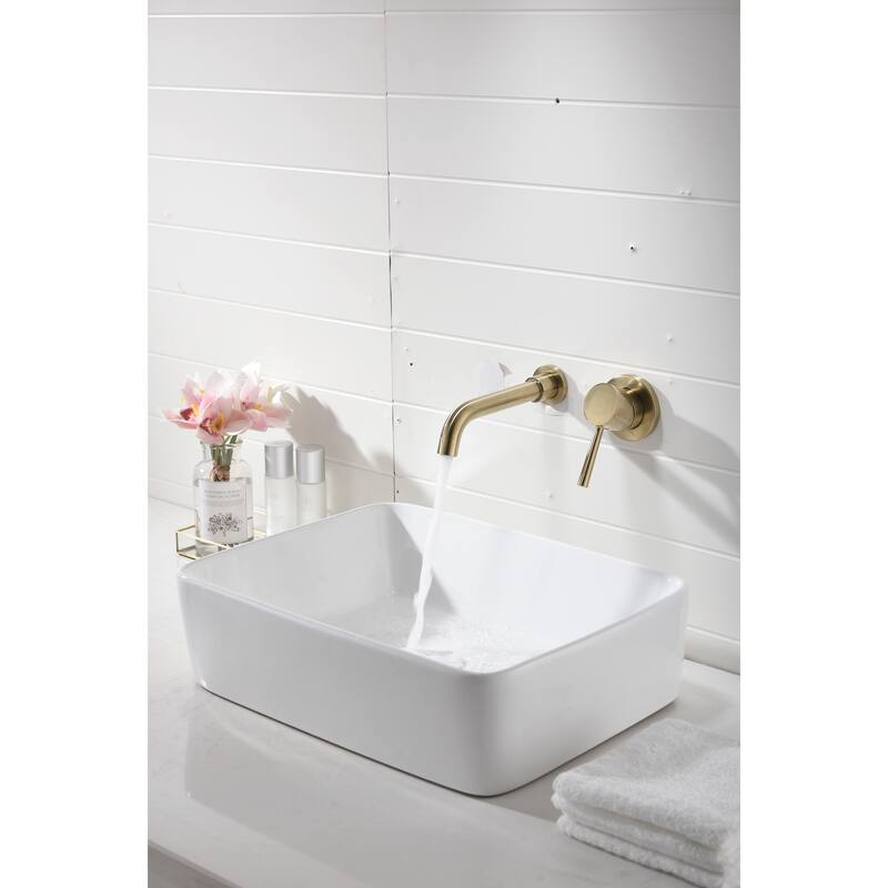 Wall Mounted Bathroom Sink Single Handle Faucet with Pop Up Drain, Silent Splash Proof, No Overflow, Easy Clean