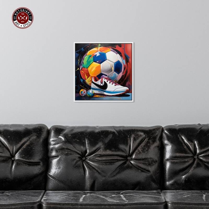 Notoriart Colorful Soccer Sneaker Splash Ii Framed Soccer 1 Piece Canvas Wall Art