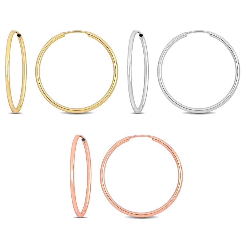 Miadora 25mm Hoop Earrings 3-Piece Set 14k Yellow Rose White Gold