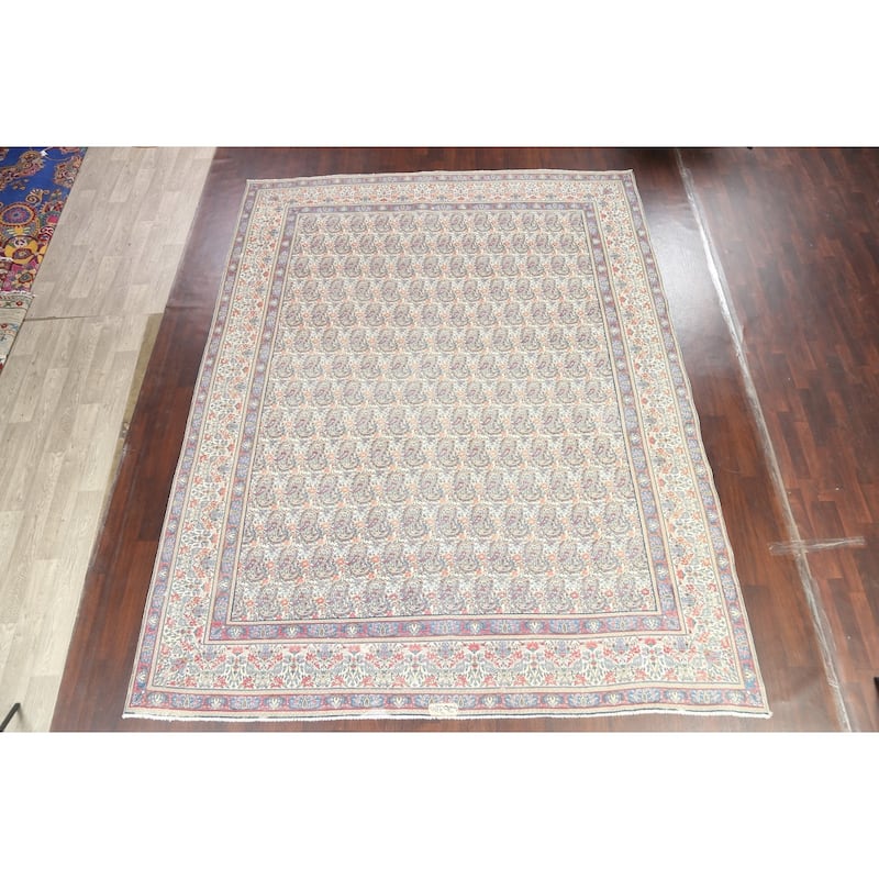 Muted Distressed Paisley Kerman Persian Area Rug Handmade Wool Carpet - 9'8" x 12'6"