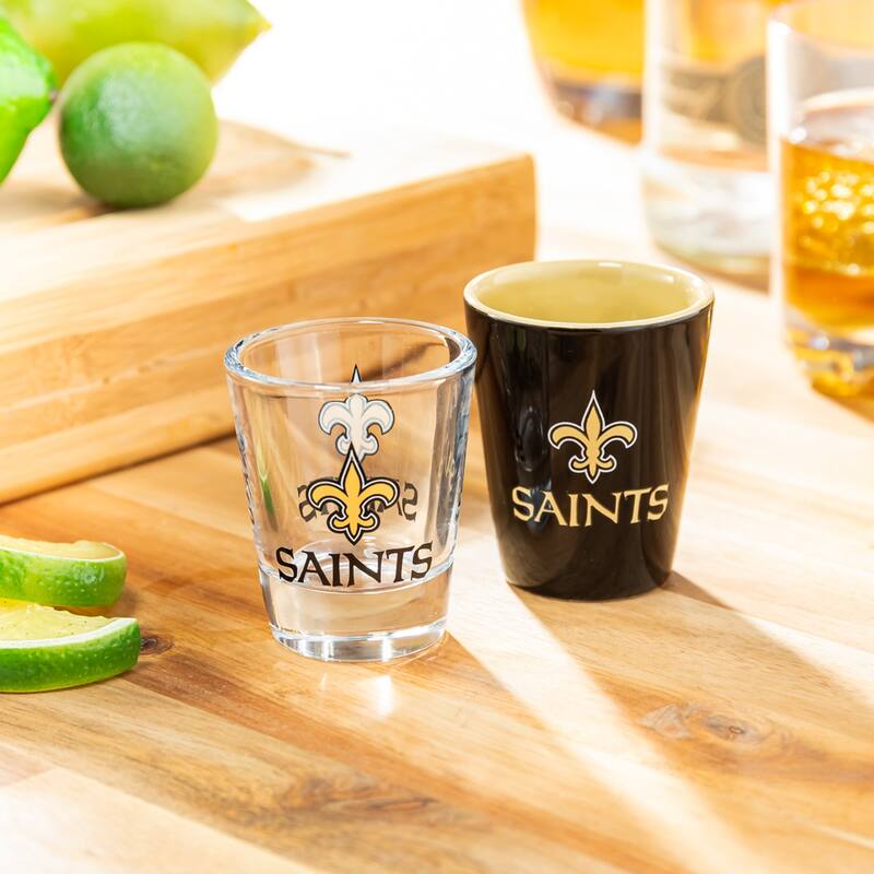 4-Piece Ceramic and Glass 2 oz. Shot Glass Set, New Orleans Saints