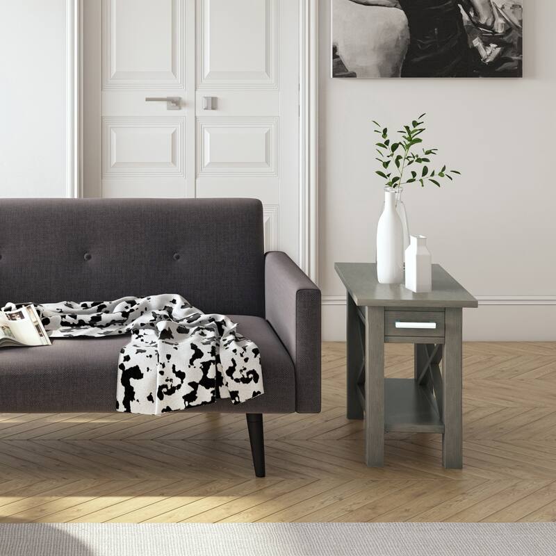 WYNDENHALL Waterloo SOLID WOOD 14 inch Wide Rectangle Contemporary Narrow Side Table - 14 inch Wide - Farmhouse Grey