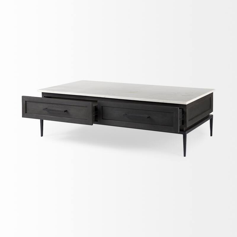 Divina Dark Brown Solid Wood With White Marble Top Side Table
