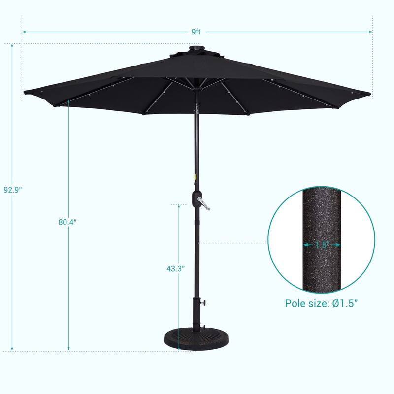 BONOSUKI 9ft Patio Solar Umbrella LED Patio Market Steel Tilt w/Crank