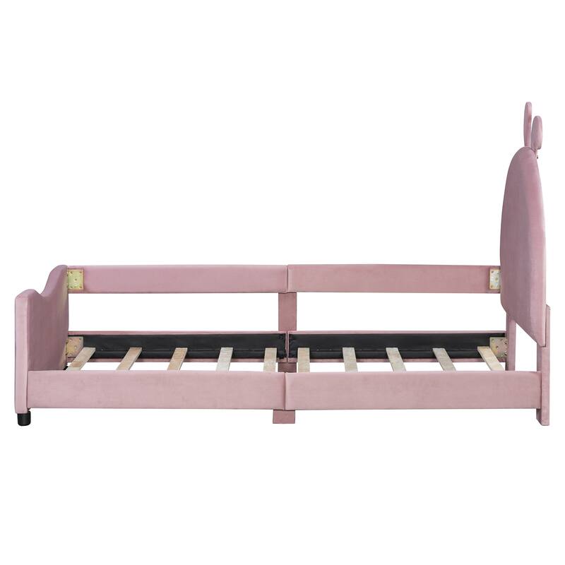 Twin Size Upholstered Daybed with Rabbit Ear Shaped Headboard for Home Office