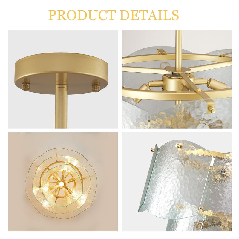 23-Inch Modern Glass Chandeliers, 3 Tiers 8-Light Farmhouse Hammered Stone Glass Chandelier Fixture for Living Room, Bedroom