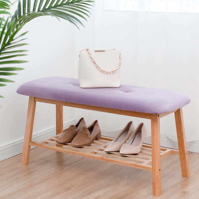 StorageWorks Tufted Bench, Entryway Bench with Shoe Storage Shelf - 36.22"x13.78"x17.72"