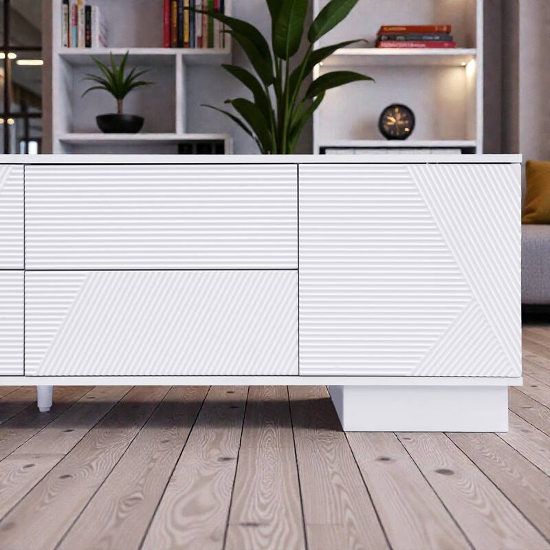 70.8'' Modern TV Stand for 75'' TVs, Minimalist Media Console with Storage Cabinets, 4 Drawers and Metal Center Leg