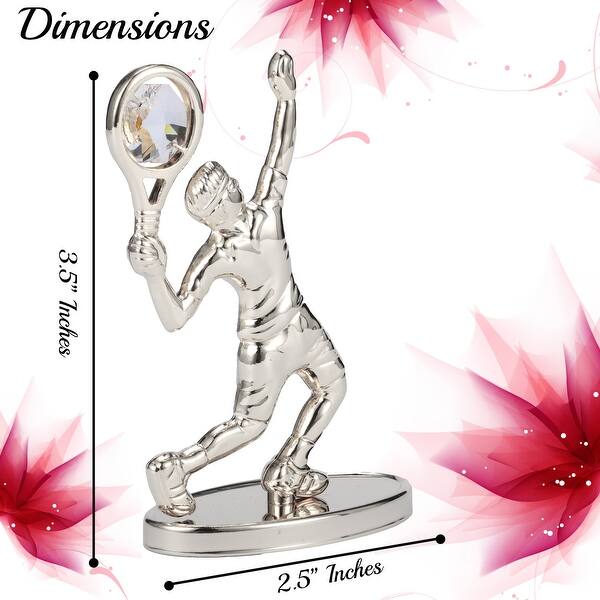 Matashi Silver Plated Tennis Player Figurine Embellished w Crystals, Gift for Sports Fan, Desk Accessories, Trophy, Office Décor