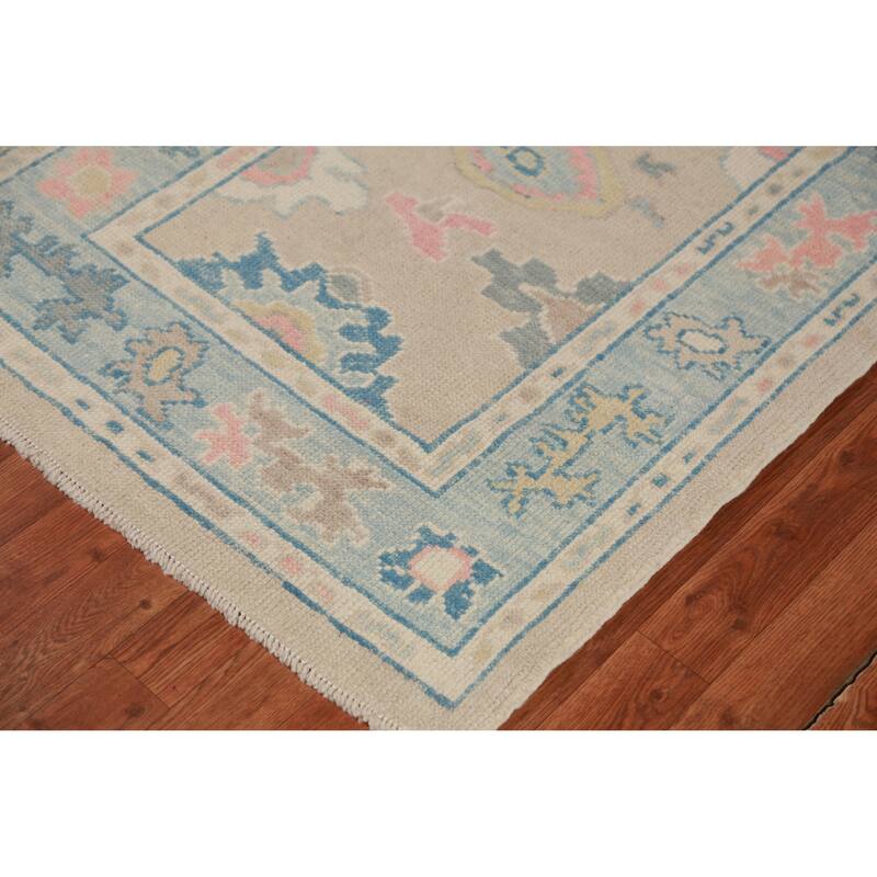 Hand Knotted Oriental 100% Wool Carpet Transitional Floral Beige & Ivories Oushak Runner Rug - 13' 2'' X 3' 2''