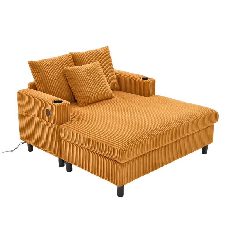 GDFStudio - Corduroy Recliner Sofa with USB Charging, RGB LED Light Strip - Suitable for Living Room and Bedroom