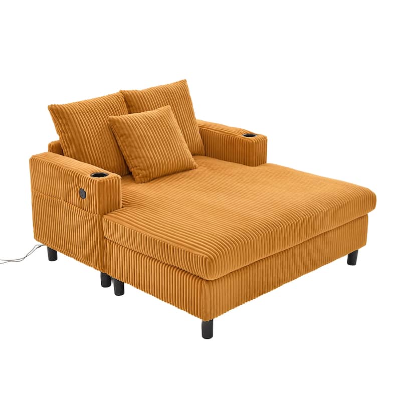 Recliner Sofa Loveseat with Chaise Lounge, Sleeper Sofa with USB & Type-C Charging Ports, Sofa Bed with Cup Holders