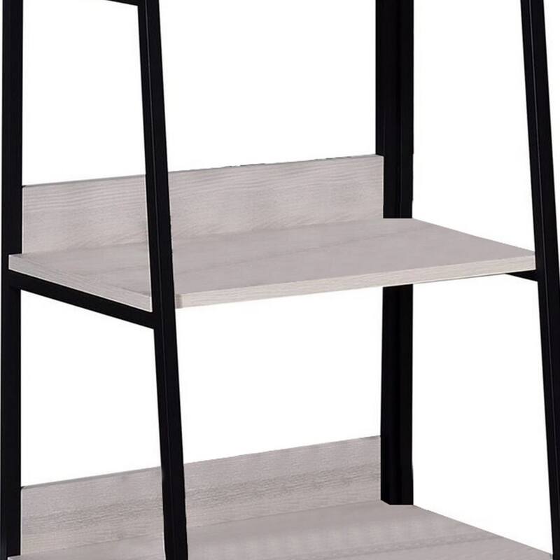 Wooden Frame Bookshelf with 5 Open Compartments, Washed White and Black
