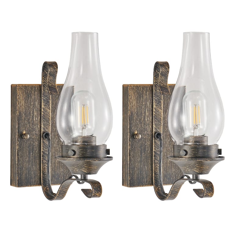 Set of 2 Rustic Farmhouse Wall Sconces, Vintage Industrial Plug-in Wall Lights