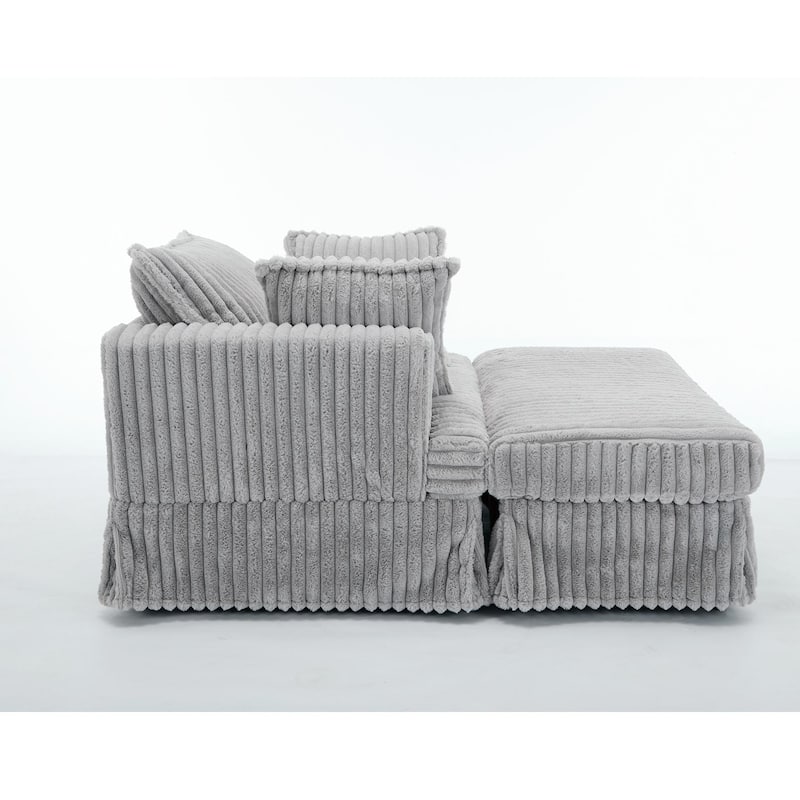 Deep Seat Sofa Chair & Ottoman Set, Corduroy Single Chaise Longue Reclining Couch with Thicked Upholstered, Pillows and Skirted