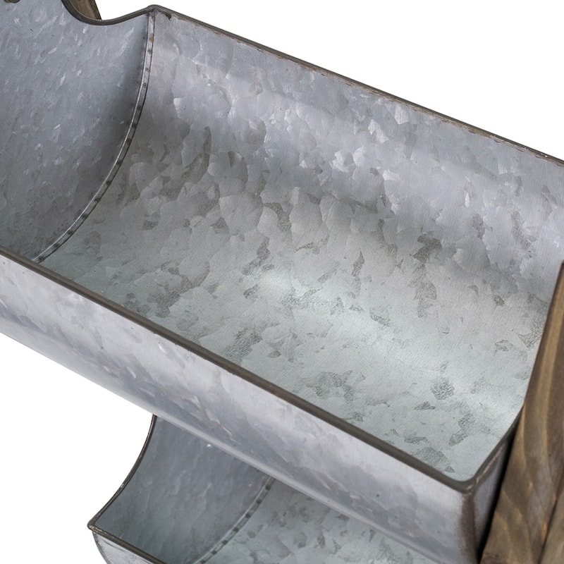 Farmhouse Foldable Reed Galvanized and Wood Ladder Planter 14.2" x 7.5" x 70.9"
