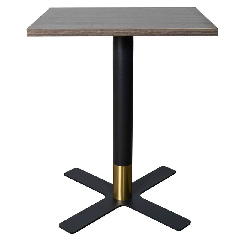 Vail Square Dining Table with 24 in. MDF Tabletop in Black Stainless Steel Cross Legs with Gold Accent Base Kitchen Table - Dark Brown