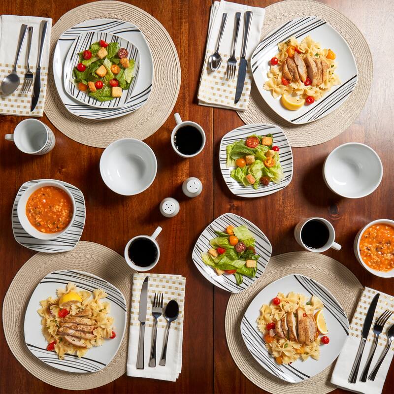 Justin 16pc Soft Square Porcelain Dinnerware Set