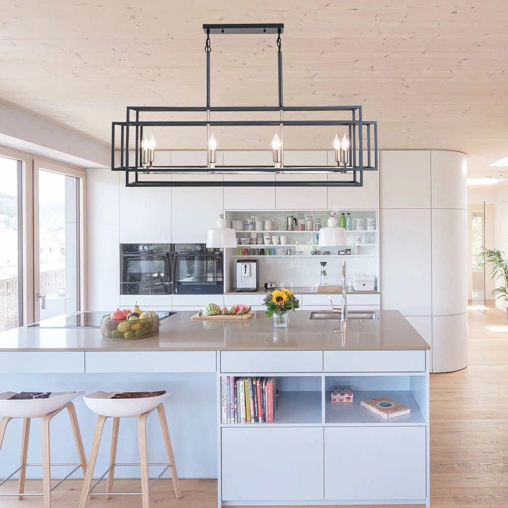 8-Light Linear Chandelier Industrial Farmhouse Kitchen Island Pendant Light Fixture with Metal Frame