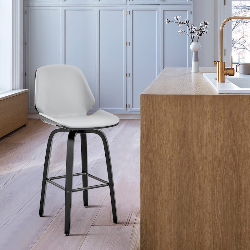 Arabela Faux Leather and Wood Swivel Counter Stool - Walnut - Gray, Black and Black