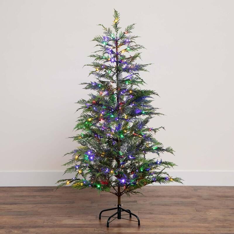5ft. Pre-Lit Pine Artificial Christmas Tree with 200 Multicolored LED Dewdrop Lights - Vibrant Festive X-Mas Tree