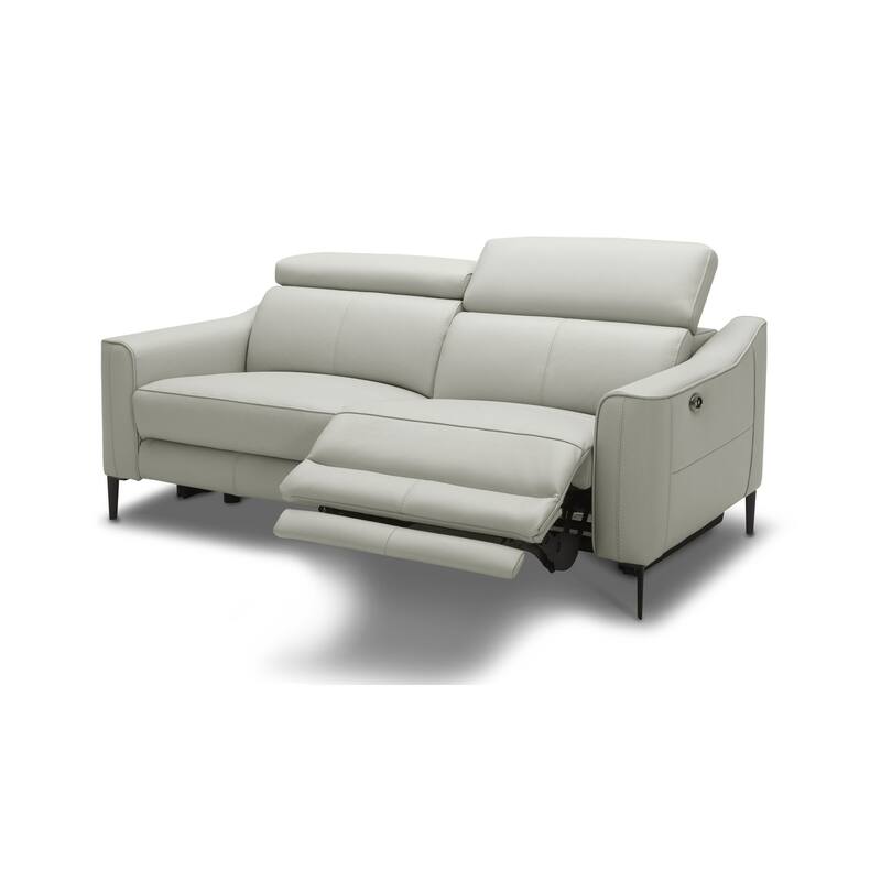 HomeRoots 60" Gray And Black Top Grain Leather Power Reclining Loveseat