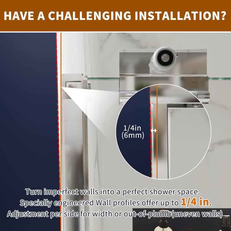 Modland 56-60"x70'' Adjustable Double Sliding Shower Door, 1/4" ANSI Glass with Nano Coating, Framed Bypass Enclosure