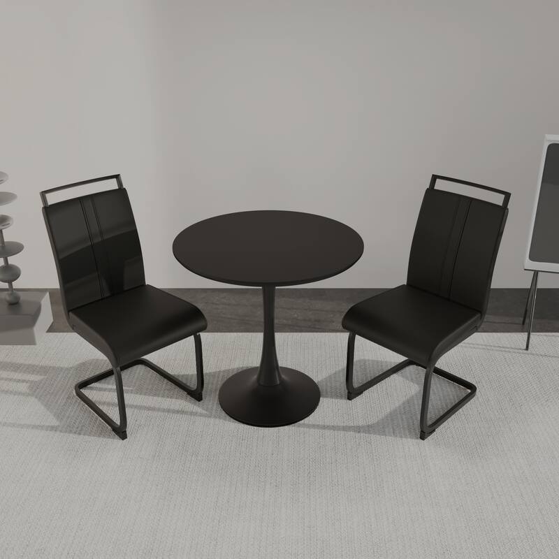 3-Piece Kitchen Table Set, Modern Round Dining Table Set for 2, Tulip Table with 2 PU Leather Chairs for Dining Room