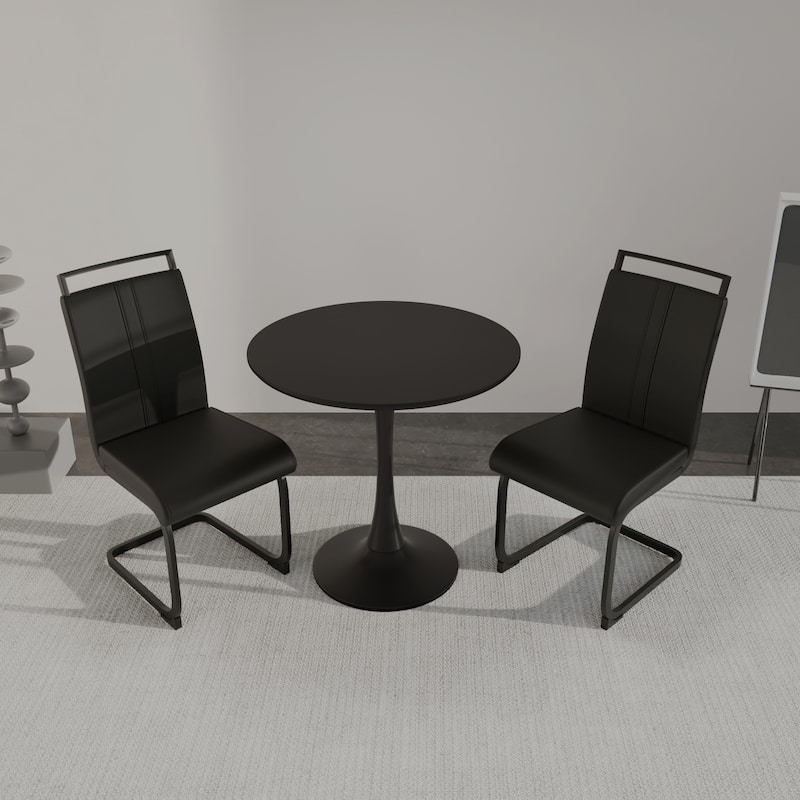 Modern Round Dining Table Set for 2, 3-Piece Kitchen Table Set, Tulip Table with 2 PU Leather Chairs for Dining Room
