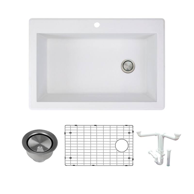 Transolid K-RTSS3322 Radius 33" Drop In Single Basin Granite Kitchen - White