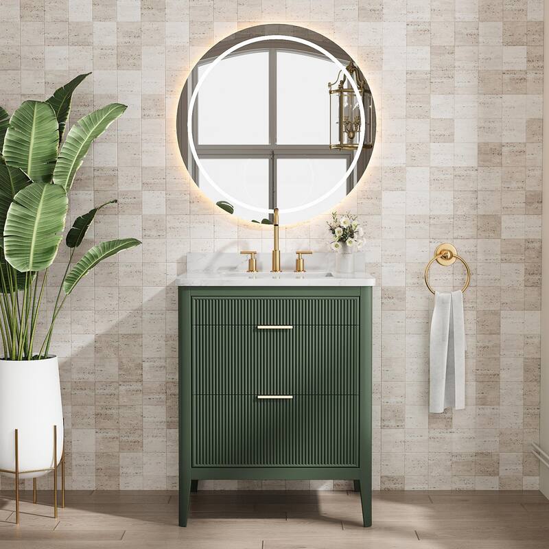 Modland 30" Freestanding Bathroom Vanity with Carrara Marble Top - Soft-Close Drawers,Green / Grey - 30 inch