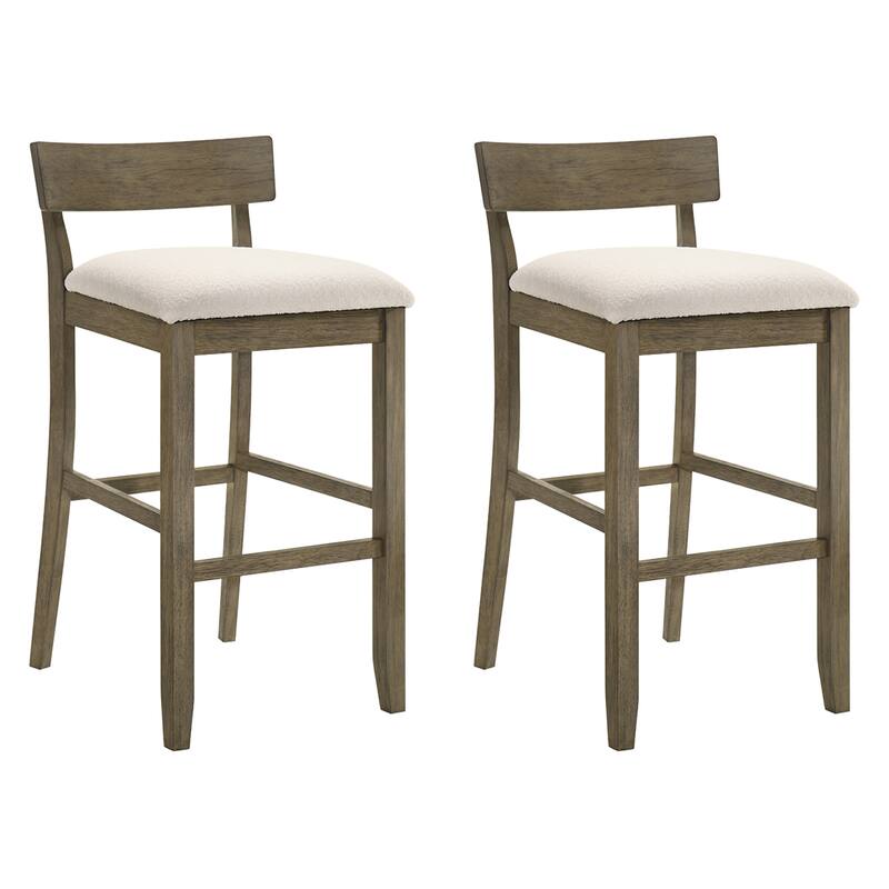 Merie Modern Transitional Wood Counter Height Kitchen Bar Stool with White Boucle Fabric Upholstered Seat - Set of 2 - White/Putty Brown - Bar Height