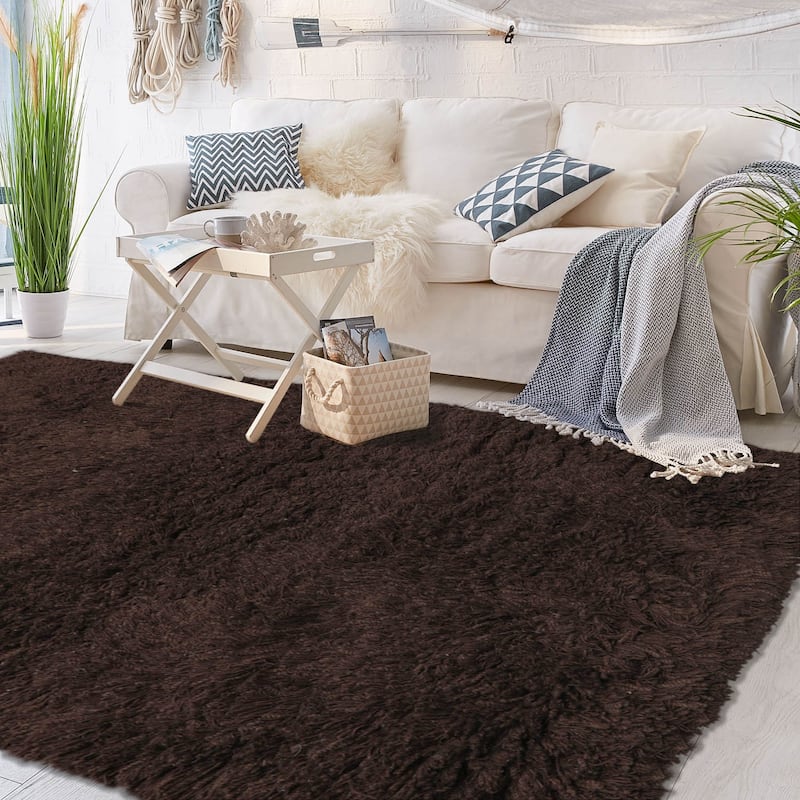 Hand Made Chocolate Shag Wool Modern & Contemporary Oriental Area Rug - 3' 2'' x 5' 3''