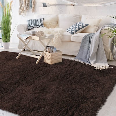 Hand Made Chocolate Shag Wool Modern & Contemporary Oriental Area Rug - 3' 2'' x 5' 3''