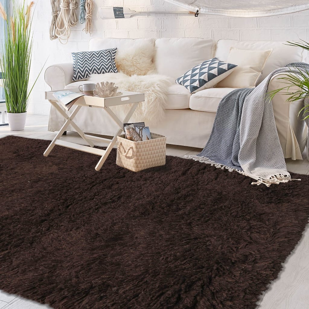 Hand Made Chocolate Shag Wool Modern & Contemporary Oriental Area Rug - 3' 2'' x 5' 3''