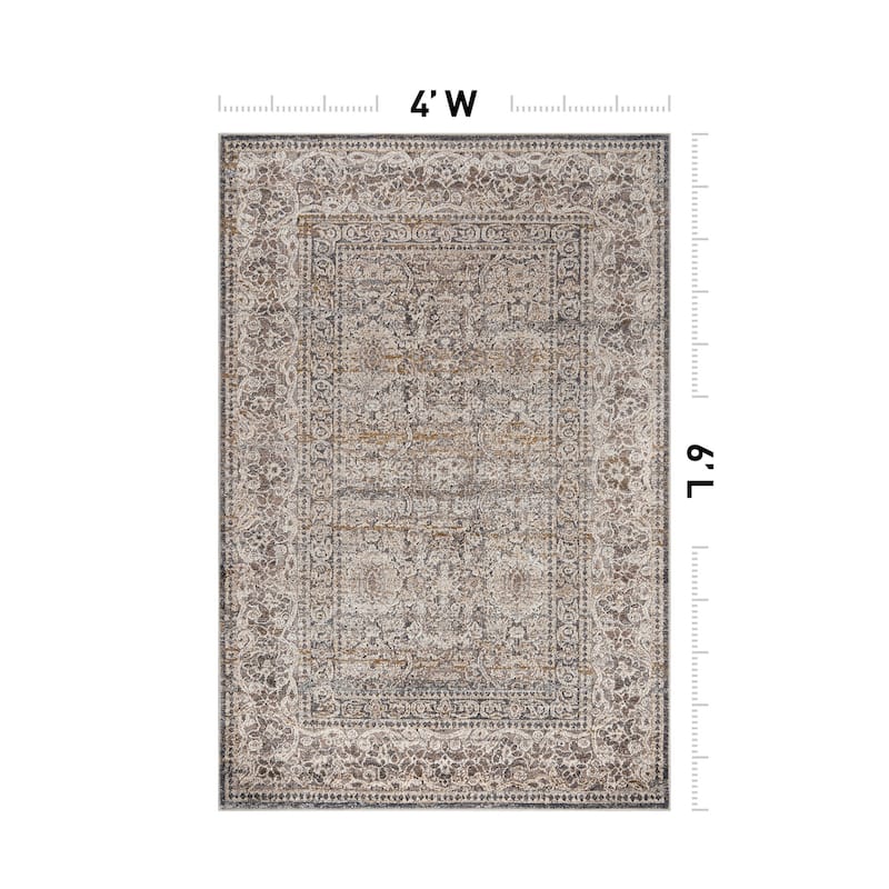 World Rug Gallery Vintage Border Stone Gray Indoor High-Low Area Rug