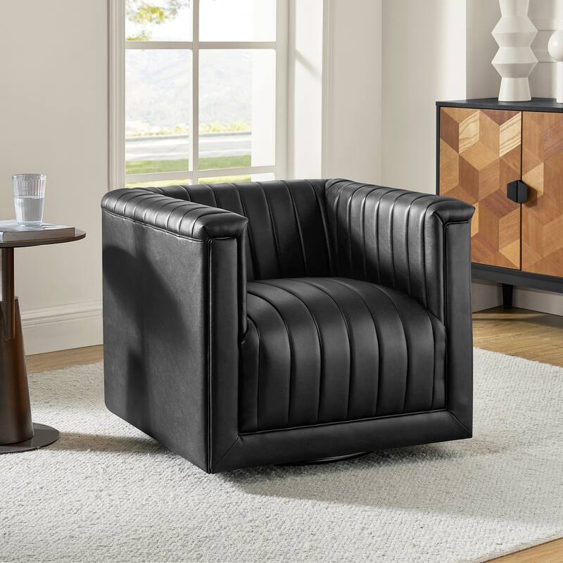 Esteban Modern Leather Upholstered Swivel Barrel Chair by HULALA HOME - Black