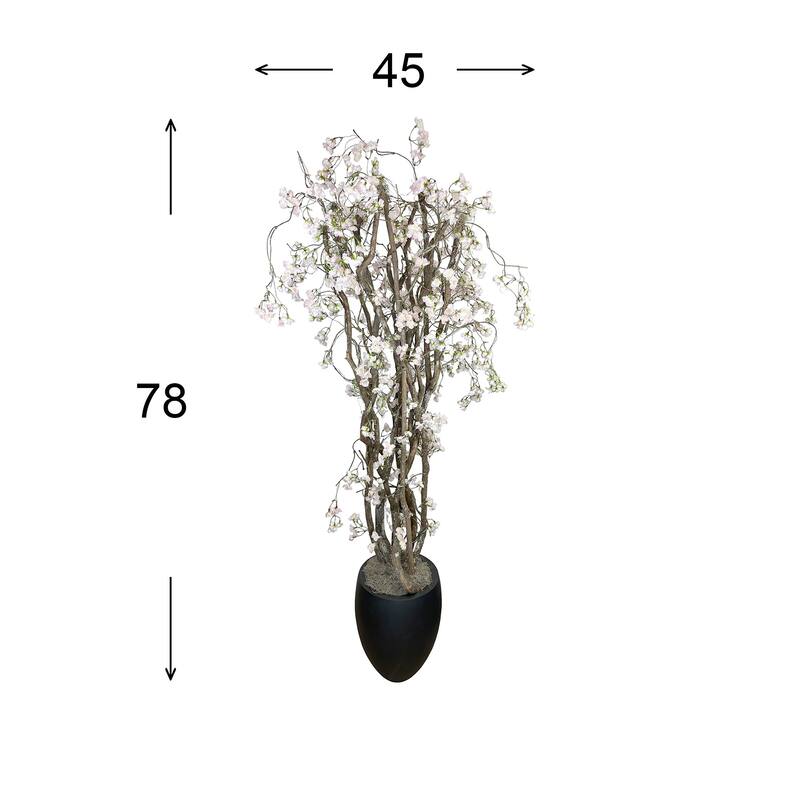 6.5 ft Cherry Blossom Tree in Fiberstone Planter - Green