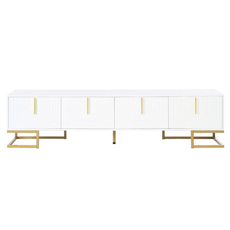 Modern TV Stand with Metal Legs and Gold Handles