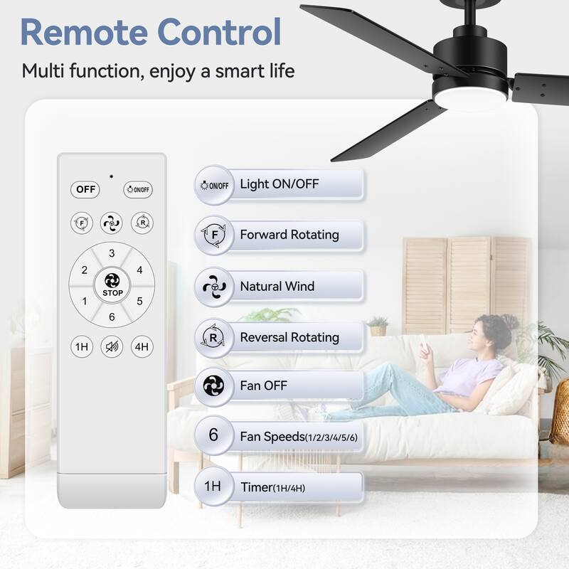 52"/42" Black/Gold LED Ceiling Fan with Lights Remote(3-Blade)