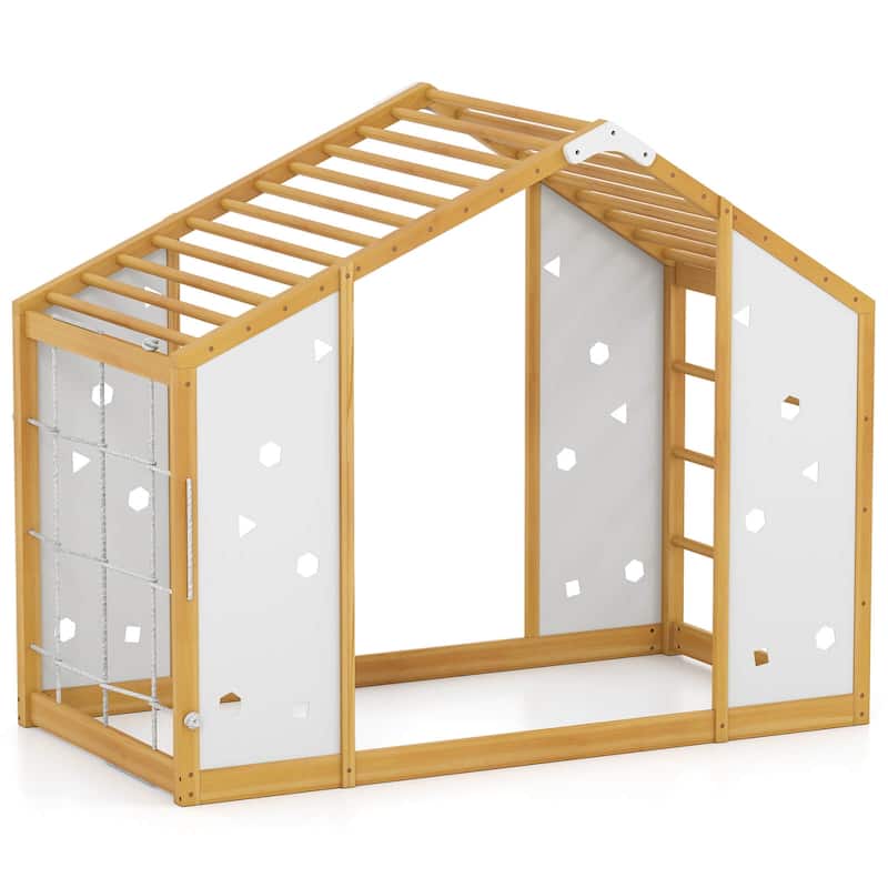 Costway Twin Size Climbing Bed, 2-in-1 Montessori Floor Bed with