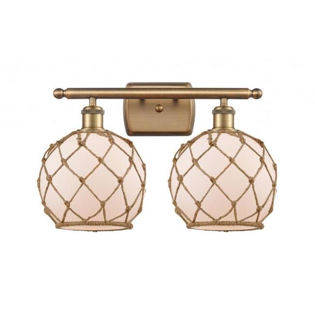 Innovations Lighting Farmhouse Rope 2 Light 16" Wide Bathroom Vanity - Brushed Brass / White / Brown