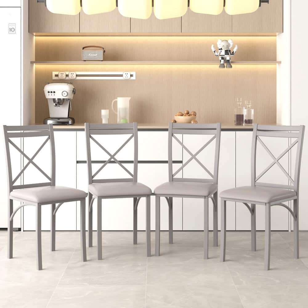 VECELO Metal Dining Chairs Set of 4 PU Leather Dining Chairs Set with X-Shaped Backrest for Kitchen & Dining Room Chairs
