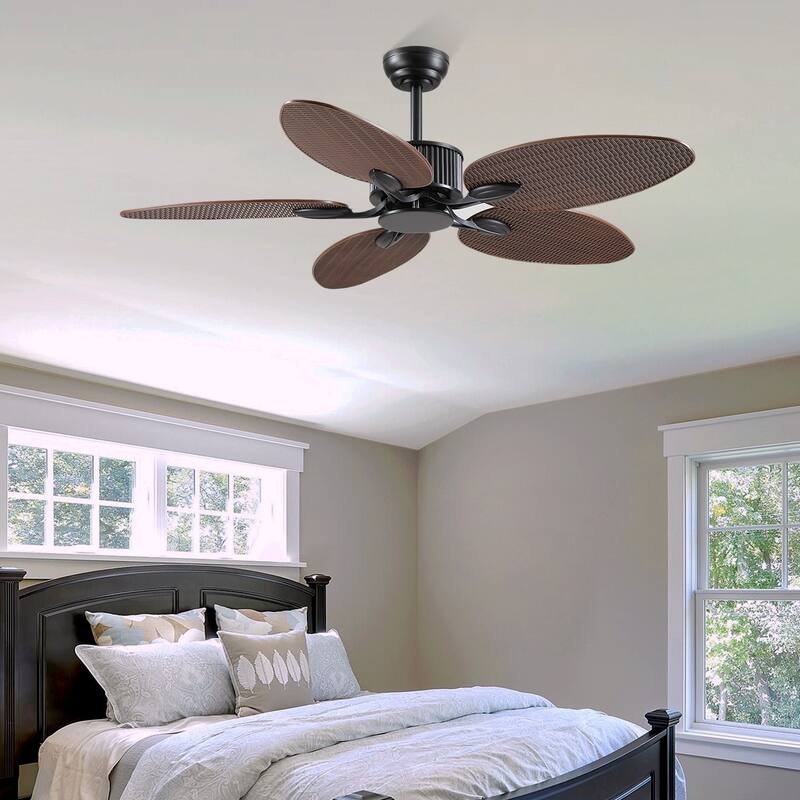 50 Inch Tropical Ceiling Fan with Palm Leaf Blades Glass Cover Remote Control Waterproof for Farmhouse Indoor and Outdoor Patio