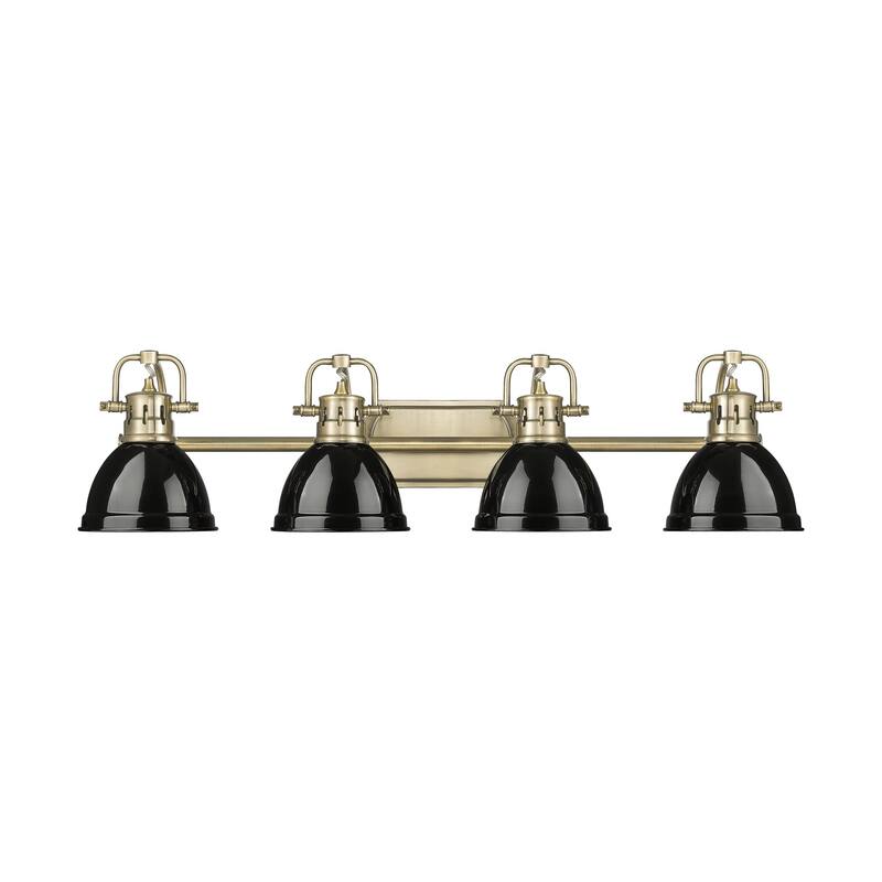 Yep by Golden Lighting Duncan 4-light Vanity in Aged Brass and Black shade