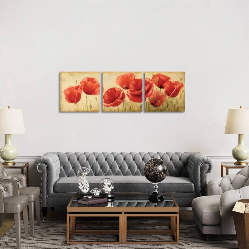 iCanvas "Poppies Grace II" by Igor Levashov 3-Piece Canvas Wall Art Set - 20x60x1.5